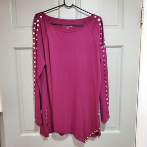 Soft Surroundings Women Top Size Large Magenta Boat Neck Buttons Long Sleeve‎